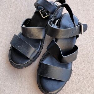 Madden Girl Black Leather Platform Strap Sandals